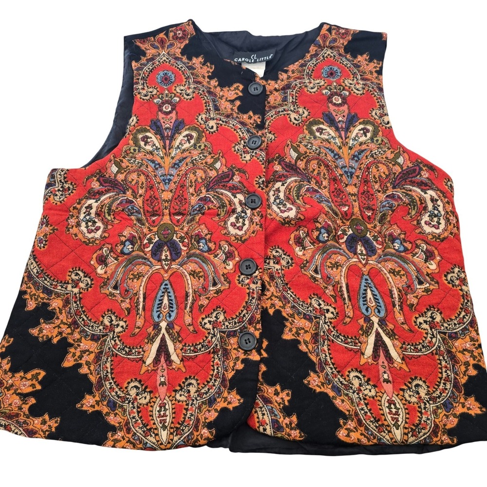 Carole Little Quilted Paisley Vest Red Black‎ Women's Size Large